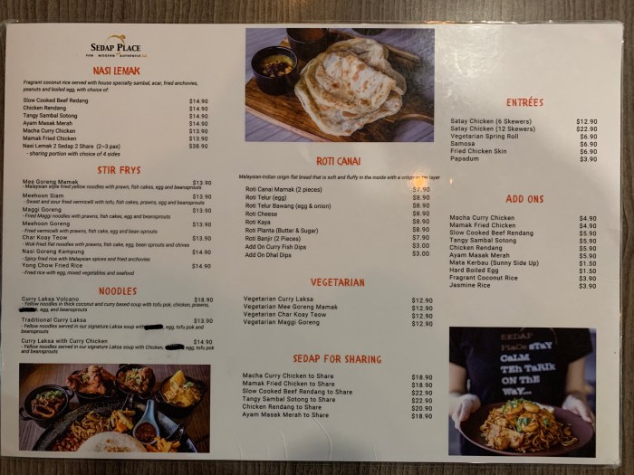 Sedap Place Menu 1
